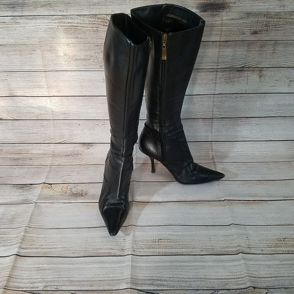BCBG Max Azria Black Knee High Heel Leather Boots - Picture 1 of 7